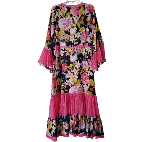 NWT Aratta Flower Bomb High Low Dress Pink Black L/S V-Neck Button Front Small - Picture 3 of 13